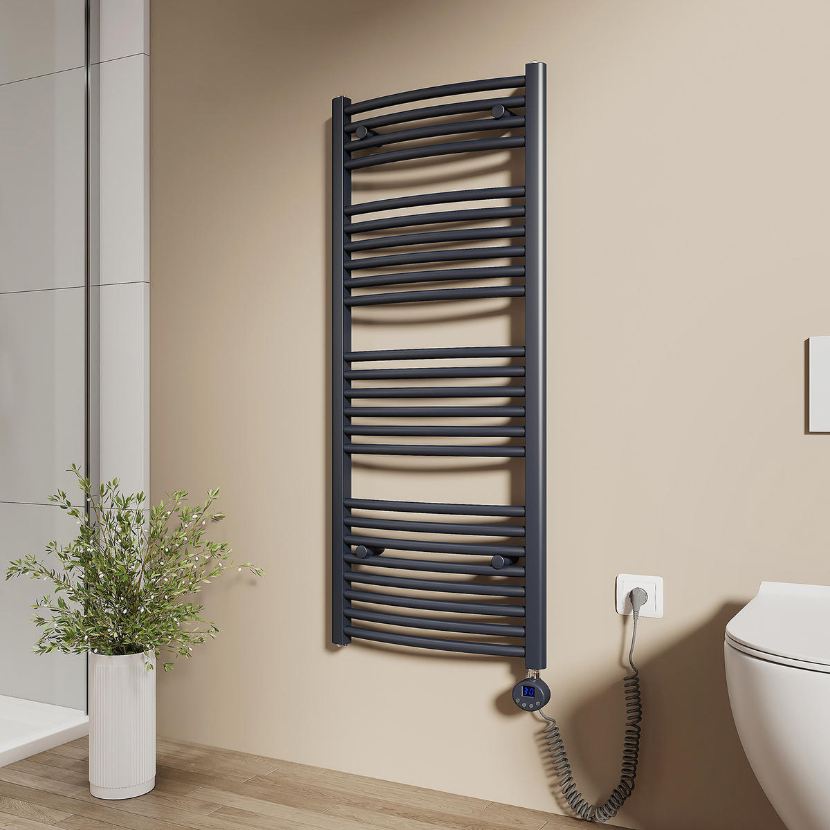 HANDTUCHHEIZKÖRPER elektrisch gebogen Anthrazit 120/50/5,6 cm - Anthrazit, Metall (50/120/5.6cm) - EMKE