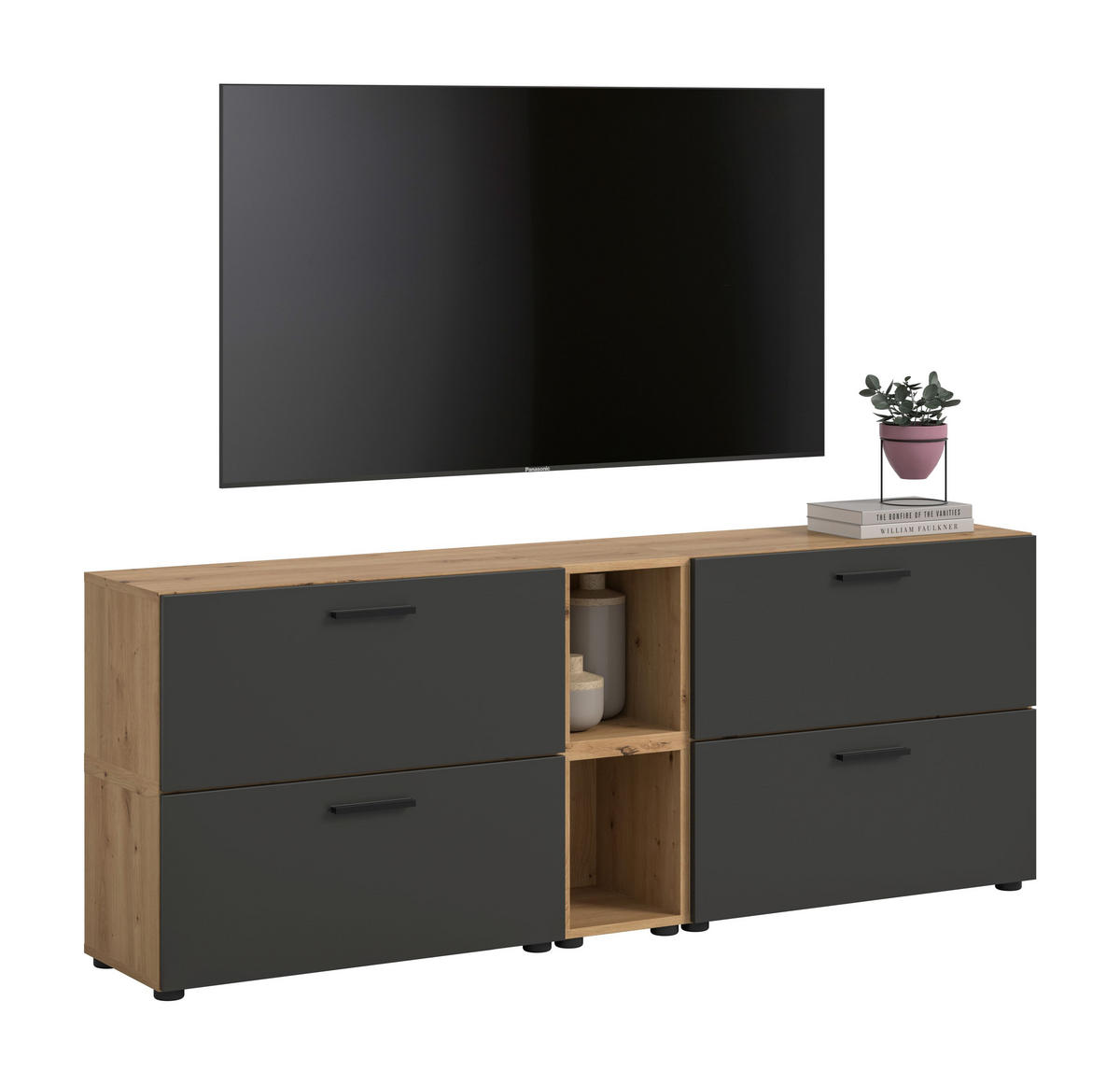 WOHNWAND The One Basalt grau 176/34/67 cm - Braun, Holzwerkstoff (176/67/34cm) - Xonox