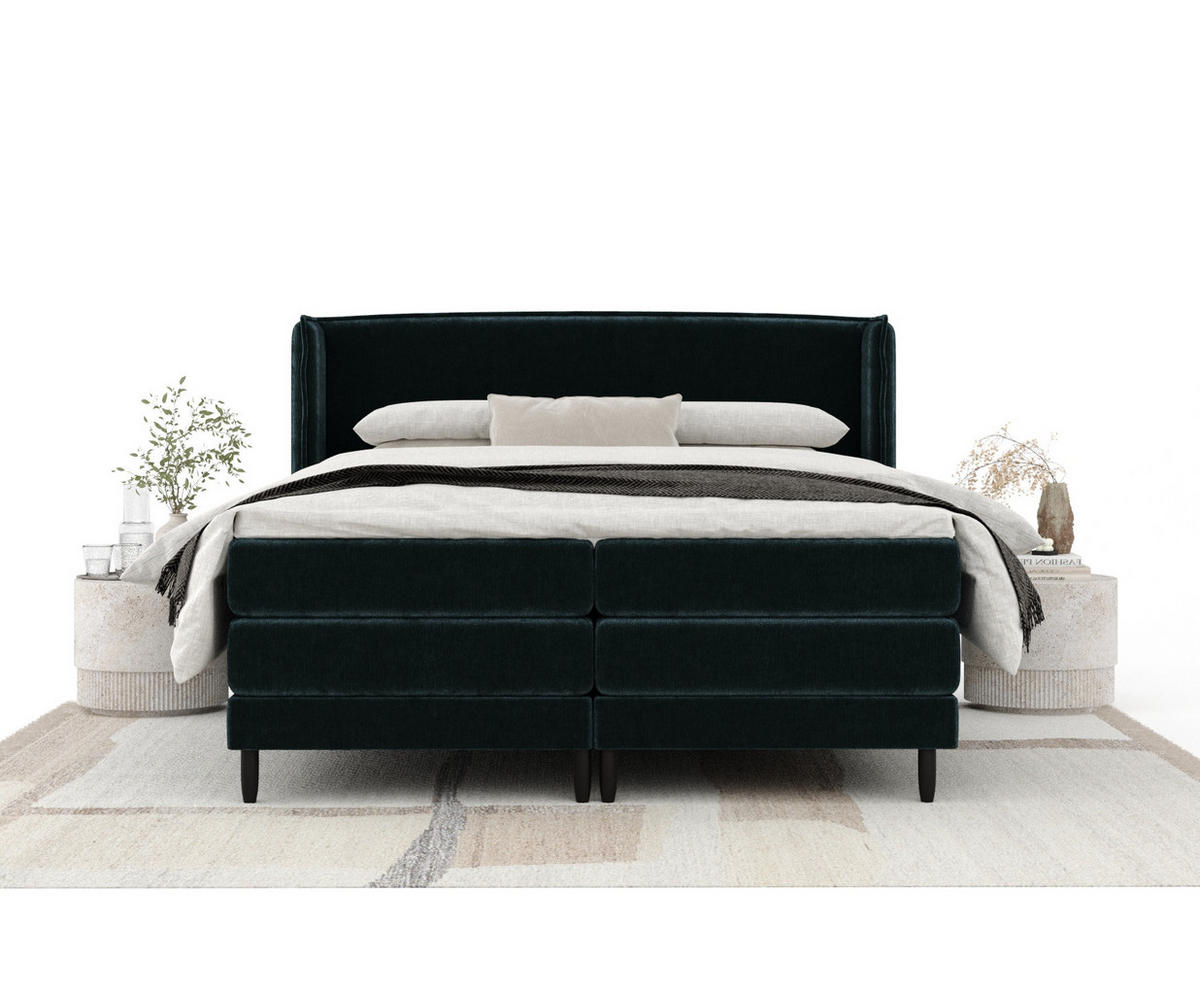 BOXSPRINGBETT Carizzo Dunkelgrün 160/200 cm mit Matratze und Topper - Dunkelgrün/Schwarz, Holz/Holzwerkstoff (160/200cm) - Maison de Reve