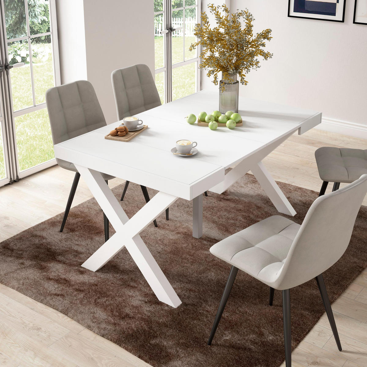 KONSOLENTISCH ausziehbar 58 bis 140cm, für 6 Gäste, weiß, 90/58/73cm - Weiß, Holzwerkstoff (90/140/73cm) - Skraut Home
