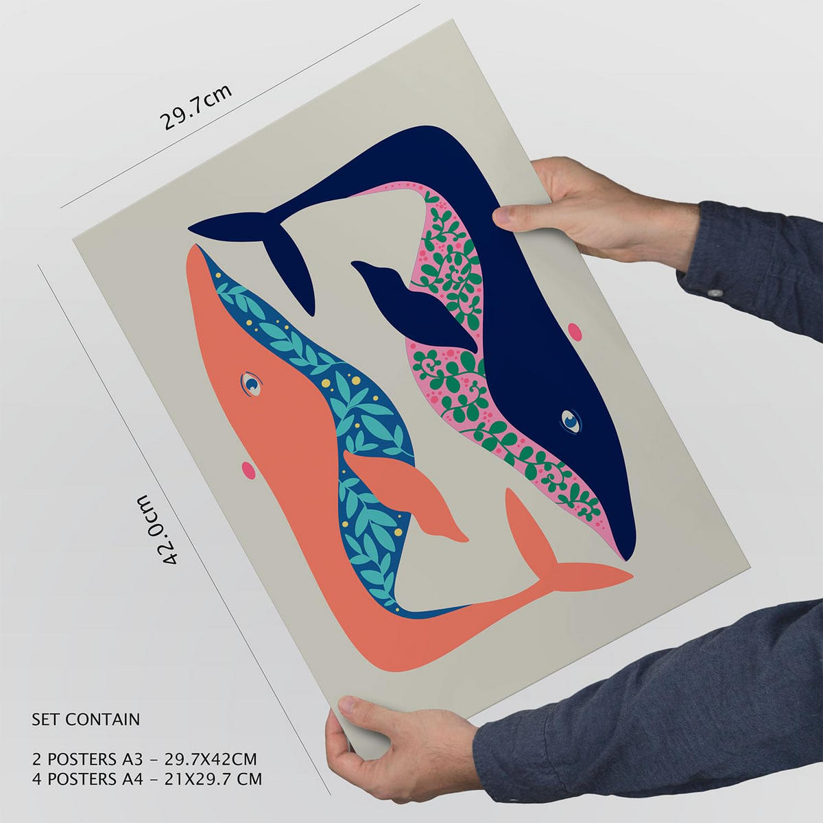 POSTER Set Mit 6 Wasserkreaturen In Tiere Zusammenfassungen A3 & A4 Rahmenlos - Klar, Papier (29/3cm) - Nacnic