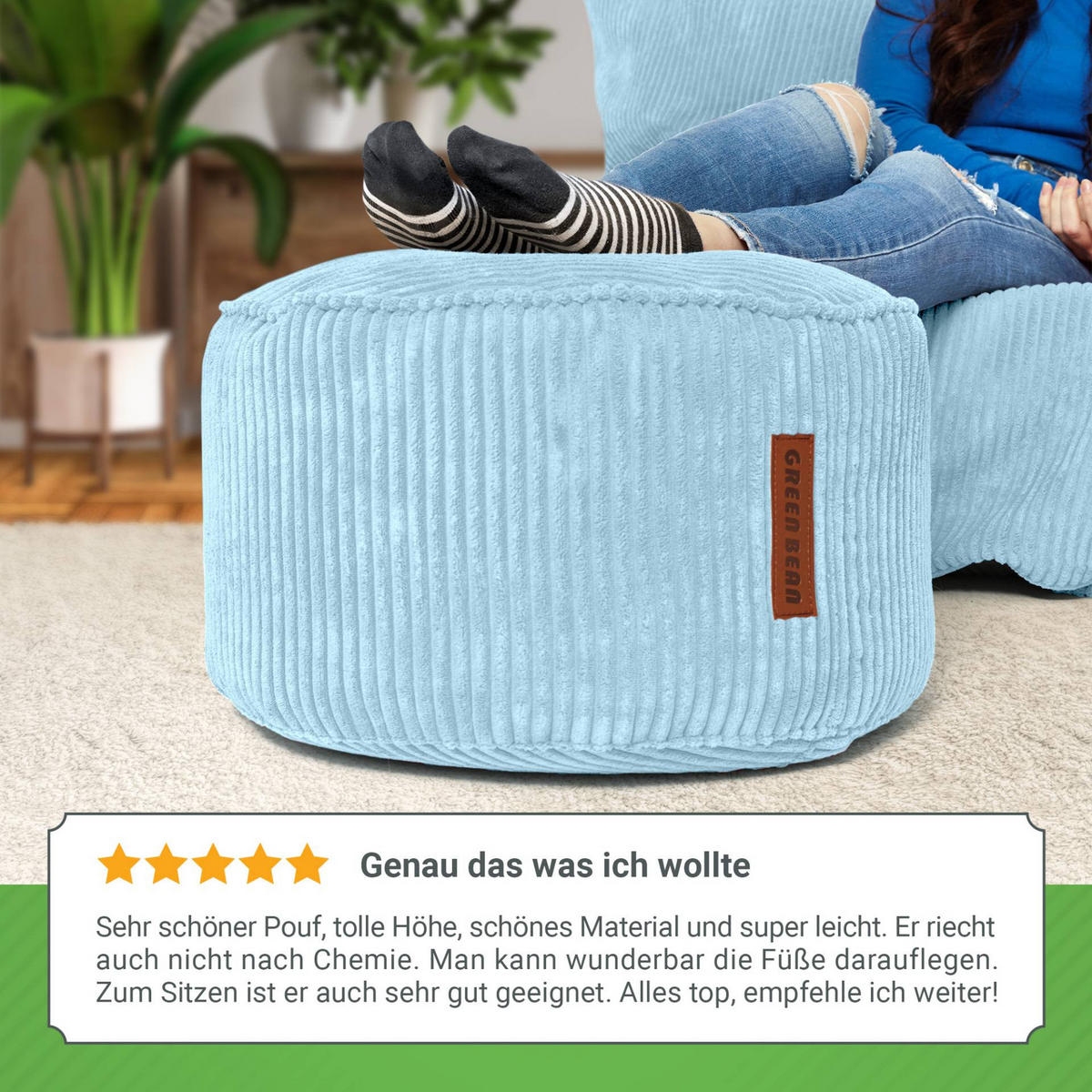 SITZSACK-HOCKER Pouf "Cord" 45x25cm - Hellblau, Textil (45/25/45cm) - Green Bean