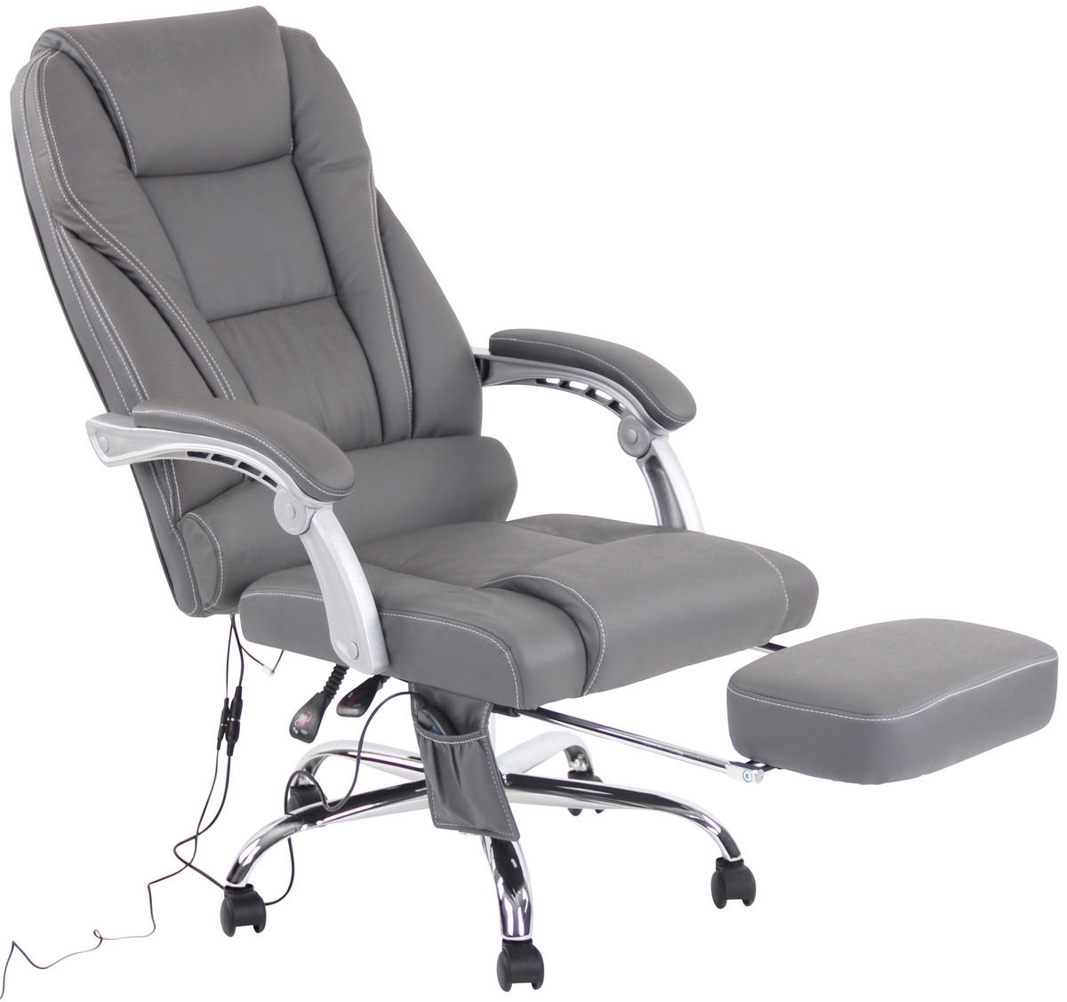 CHEFSESSEL Echtleder Grau - Chromfarben/Grau, Leder/Metall (69/118/64cm) - CLP