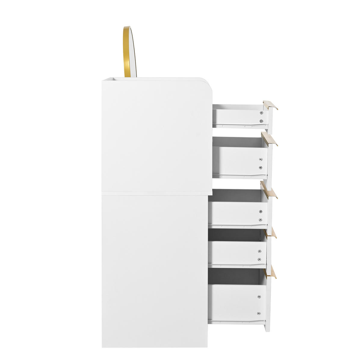 SCHMINKTISCH Weiß LED Spiegel 6 Schubladen Gold 102cm - Weiß, Holzwerkstoff (41.5/102/100cm) - FLIEKS
