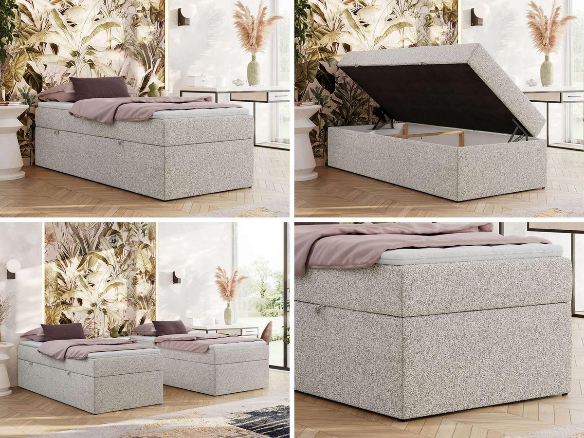 BOXBETT ZERO 90/200 - Hellgrau Velvet - H3 - Topper Visco - Hellgrau, Textil (90/200cm) - MKS