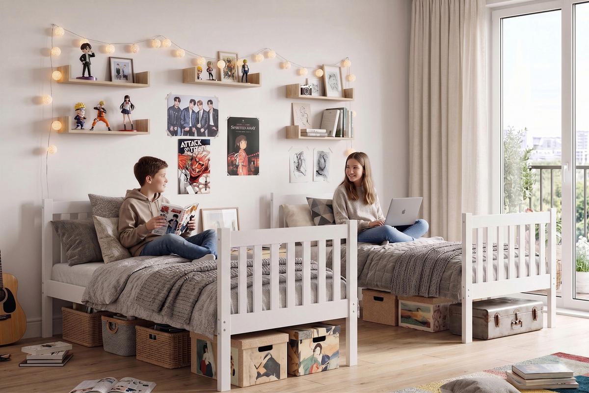 INTERBEDS Etagenbett Jakob 90/190 cm Weiß, massive Kiefer, erweiterbar in 2 Einzelbetten, mit Bettkasten / Schublade, Rausfallschutz & Lattenrost - Weiß, Holz (90/190cm) - Interbeds