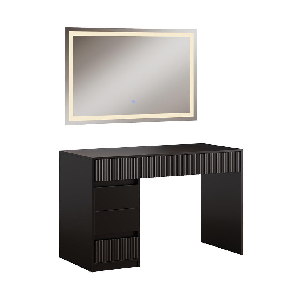 SCHMINKTISCH Omira Schwarz 120 cm mit LED-Spiegel - Schwarz, Holzwerkstoff (120/76/55cm) - Vicco