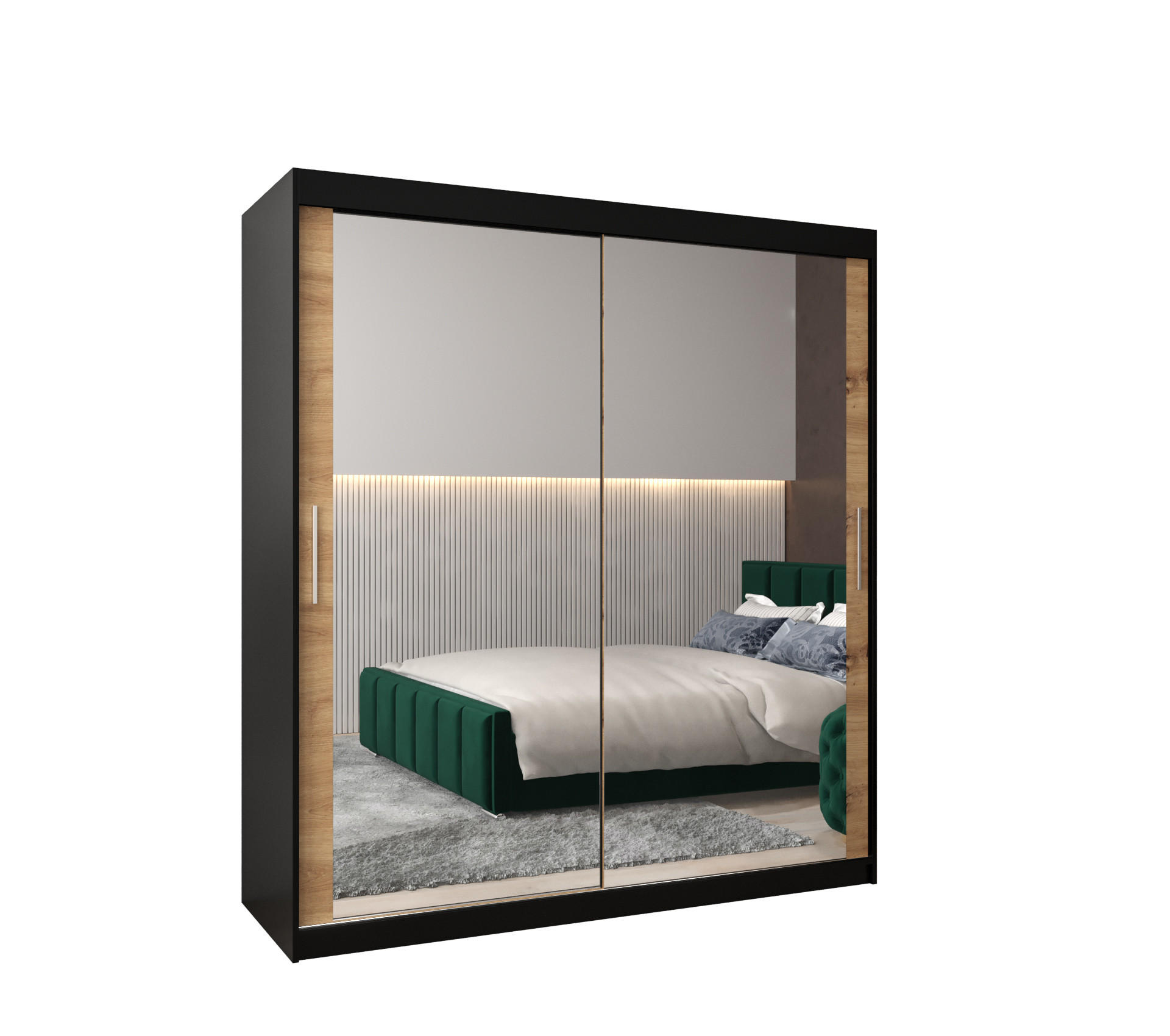 SCHWEBETÜRENSCHRANK 200/180/62 2-türig - Silberfarben/Schwarz, Holz/Kunststoff (180/200/62cm) - Abiks Möbel
