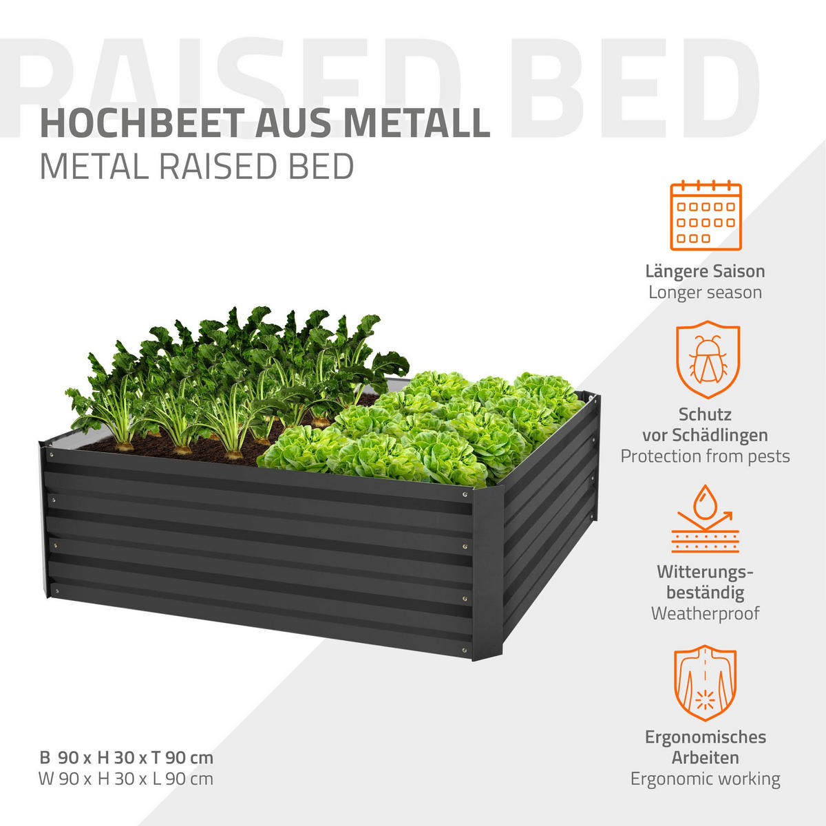 HOCHBEET 4er Set - Anthrazit, Metall (90/30/90cm) - ML-DESIGN