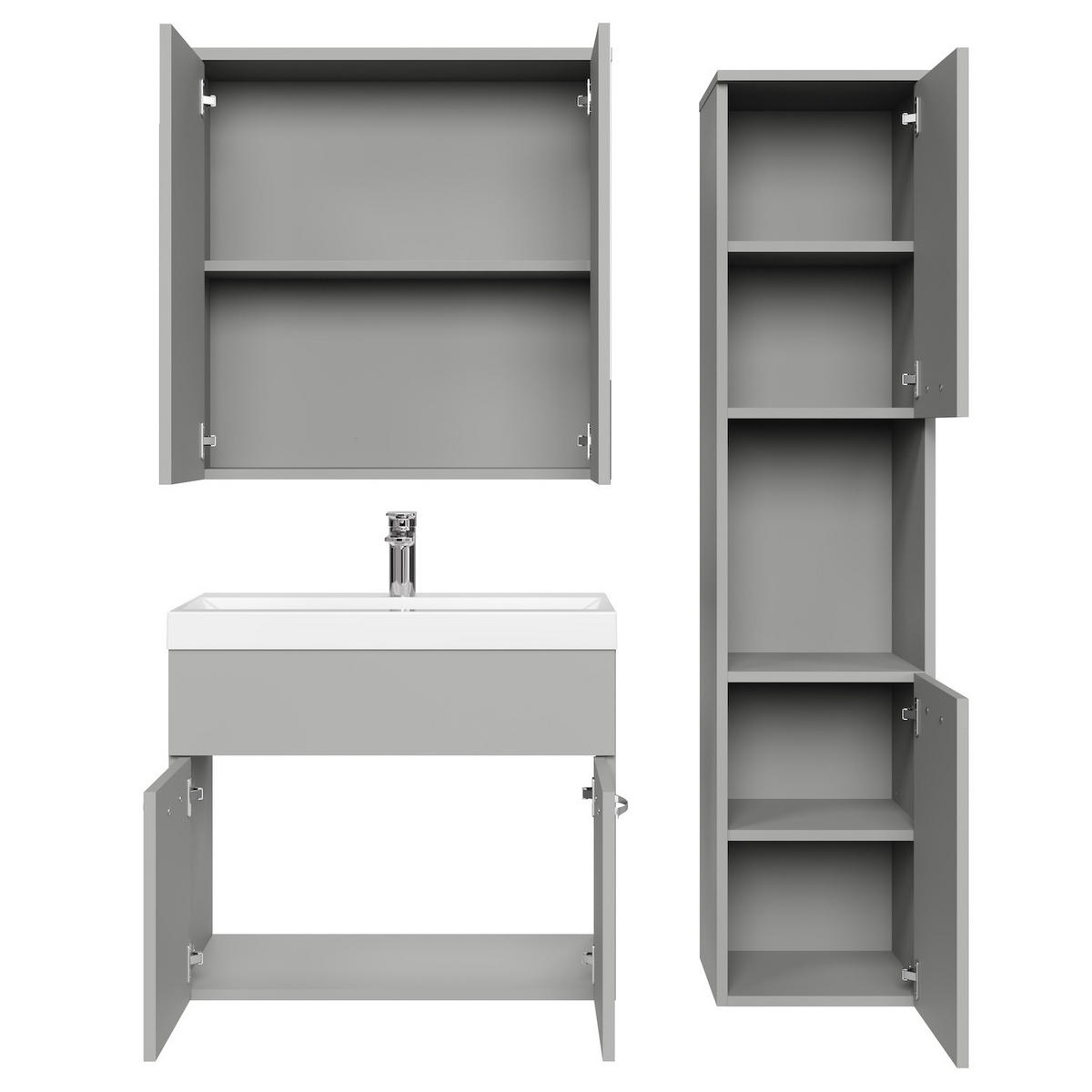 BADMÖBEL-SET Montreal 4 Teile Spiegelschrank Grau Matt - 60 x 35 x 51 cm - Grau, Holz (60/51/35cm) - Badplaats