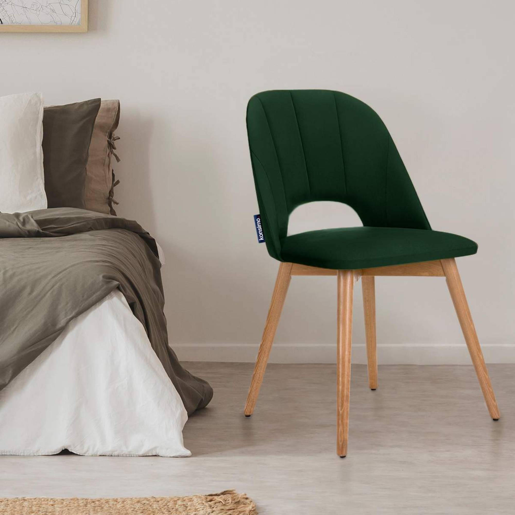 ESSZIMMERSTUHLE TINO 2-tlg Velours-Sitz, Dunkelgrün - Dunkelgrün/Eichefarben, Holz/Textil (48/86/44cm) - KONSIMO®