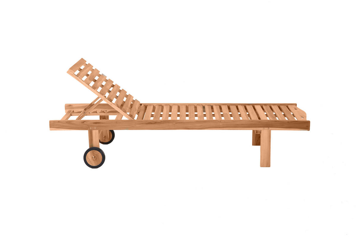 GARTENLIEGE Teaka - verstellbares Kopfteil, Teak, 2 Räder - Braun, Holz (65/36/200cm) - TPFGarden