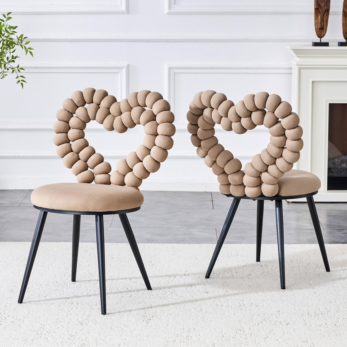 STÜHLE 2er-Set Esszimmerstuhl,Samt,Metall,Beige - Hellbraun, Textil (54/81/44cm) - LVHOM