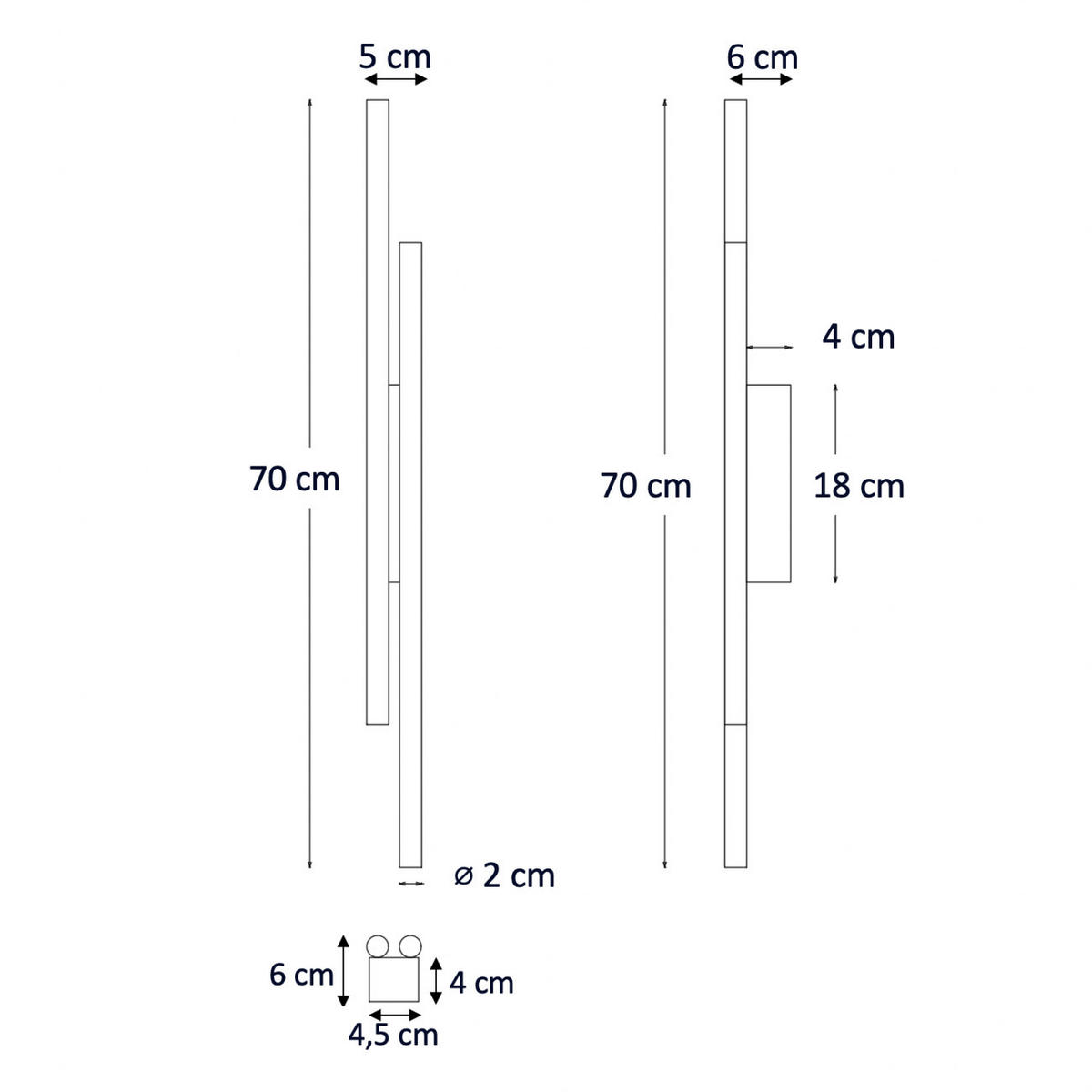 WANDLEUCHTE Gali, Schwarz, 70cm - Schwarz, Metall (6/70/5cm) - KOSILUM