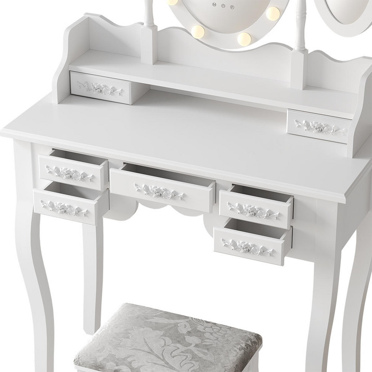 SCHMINKTISCH Diana Weiß 90 cm mit Beleuchtung und Hocker - Weiß, Holzwerkstoff (90/147/40cm) - Vicco