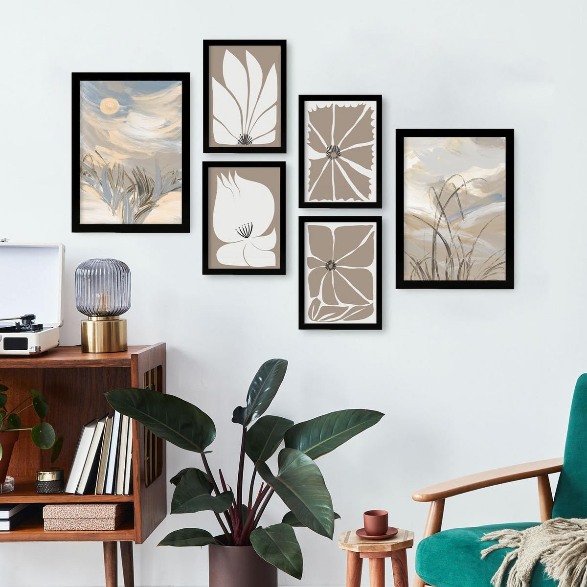 POSTER Set Mit 6 Latente Natur In Kulissen Abstracts Ästhetische Dekorative Gemälde Für Ihr Wohnzimmer, Schlafzimmer, Zuhause A3 & A4 Schwarzer Rahmen - Schwarz, Papier (29/3cm) - Nacnic