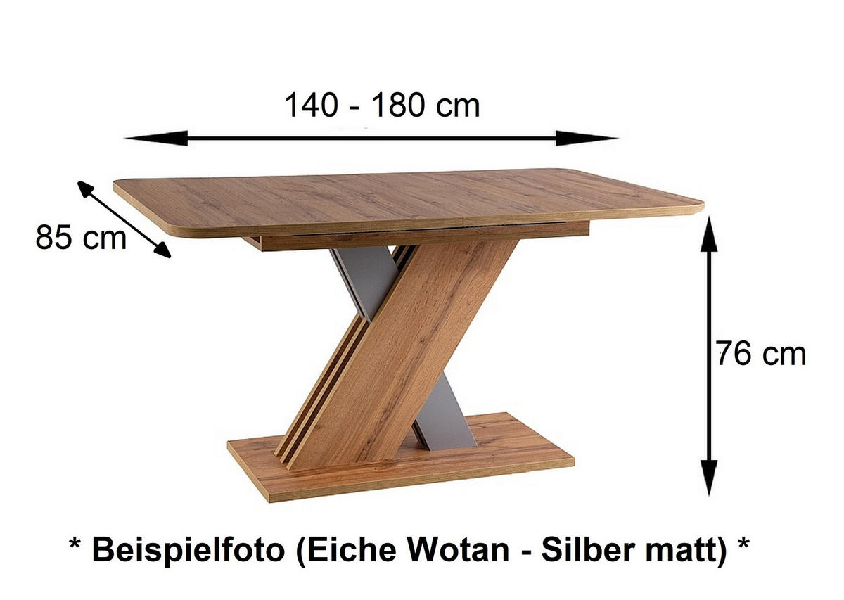 ESSTISCH rechteckig Eiche Wotan - Weiß ausziehbar - Eiche Wotan, Holzwerkstoff (85/140/76cm) - designimpex
