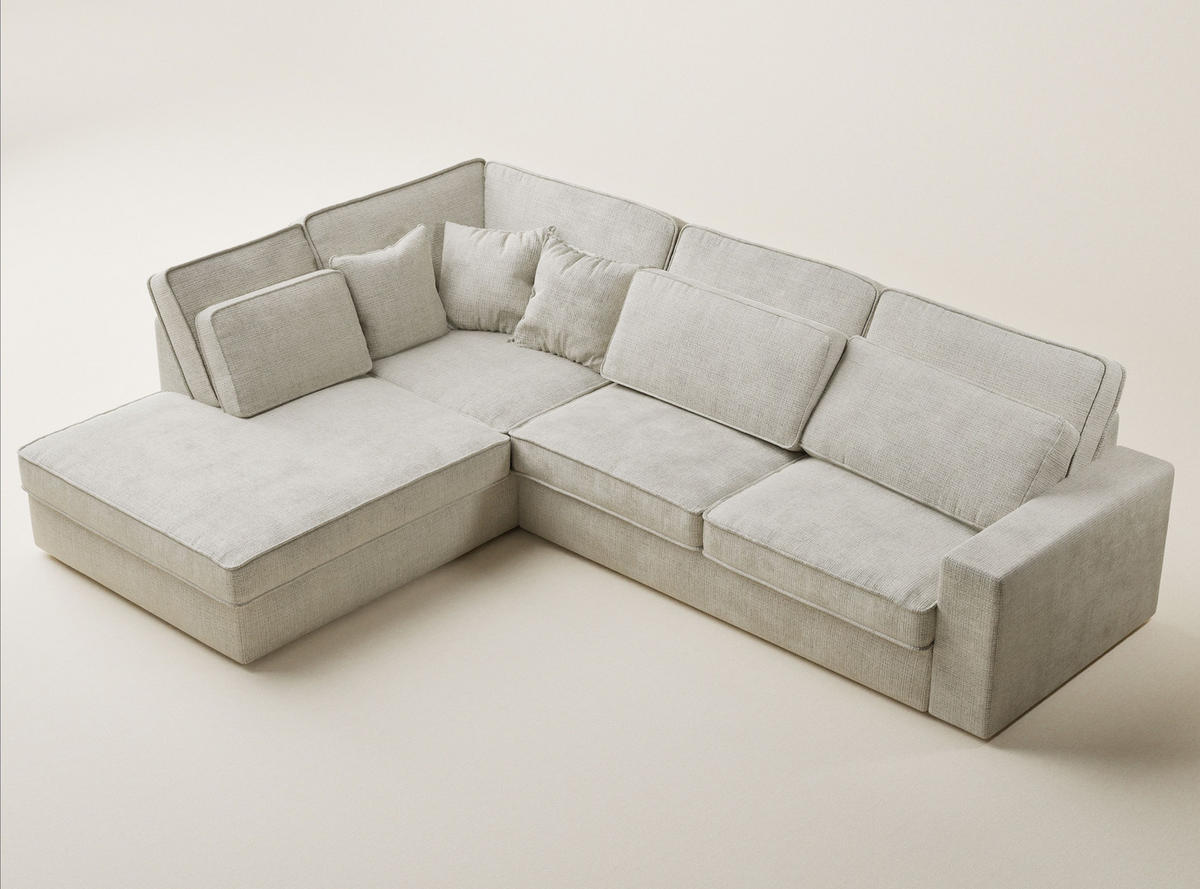 ECKSOFA Kirou Beige grau Chenille-Stoff - Links Seite - Greige/Schwarz, Holz/Holzwerkstoff (225/311cm) - Maison de Reve