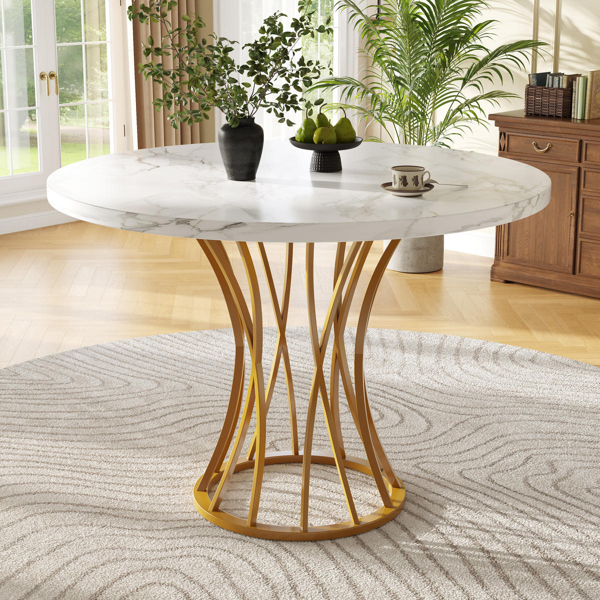 RUNDER ESSTISCH Gold-coloured 80/80/76 cm - Goldfarben, Holz (80/80/76cm) - Urban Meuble