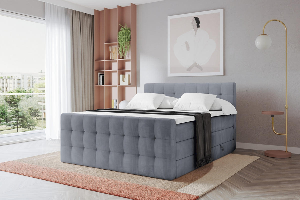 BOXSPRINGOVÁ POSTEL s matrací H3/H4 - IGAN-Z KING - 160x200 cm Šedá - šedá, kompozitní dřevo (163/200cm) - ALTDECOR