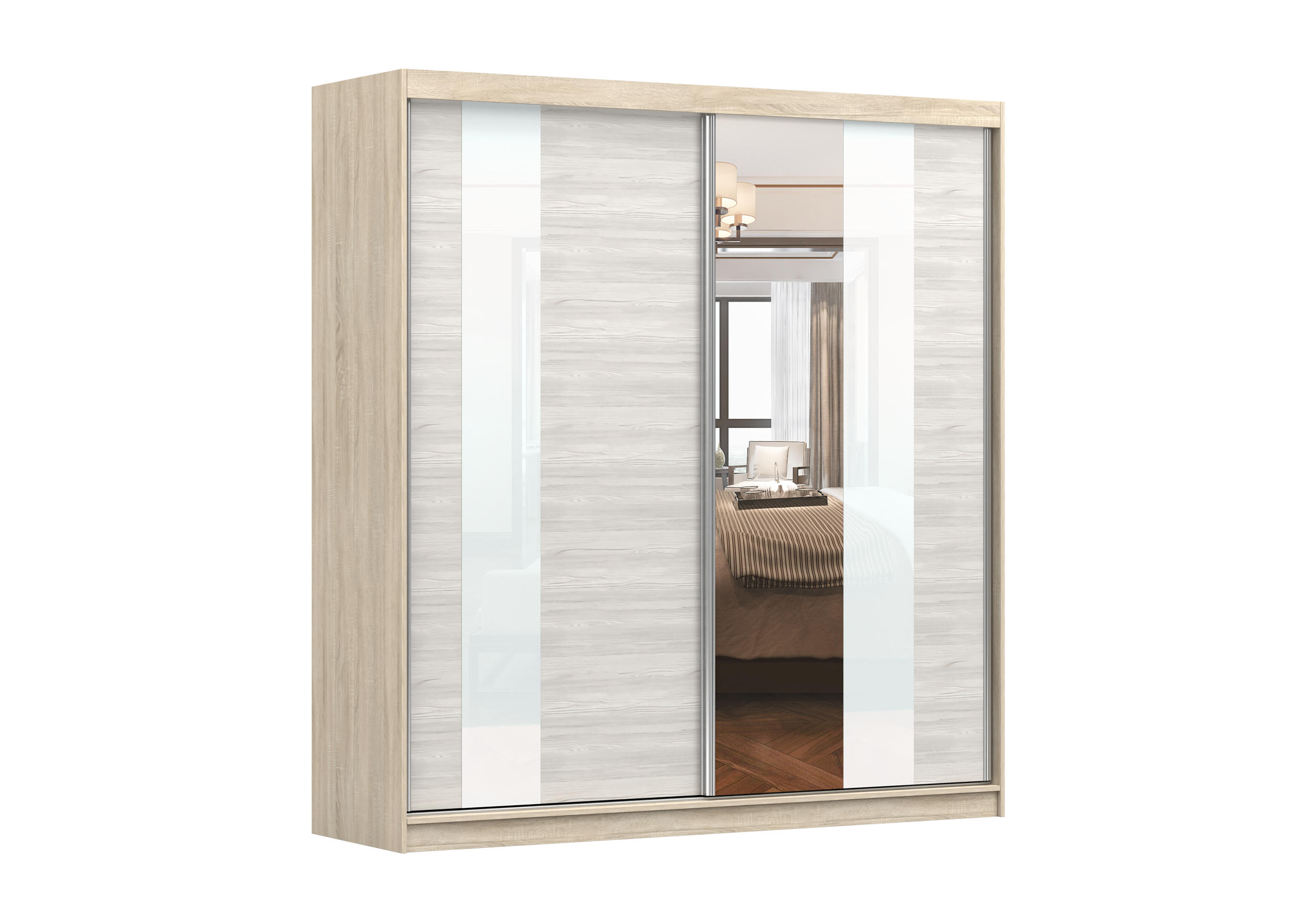 SCHIEBETÜRENSCHRANK - BEN 32 203 CM (Sonoma) - Sonoma Eiche, Holzwerkstoff (203/218/61cm) - Möblo