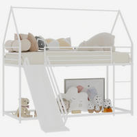 ETAGENBETT 90/190 cm DE-03711, mit Rutsche und Haus-Design, in Weiß - Weiß, Metall (90/190cm) - ComfortXL