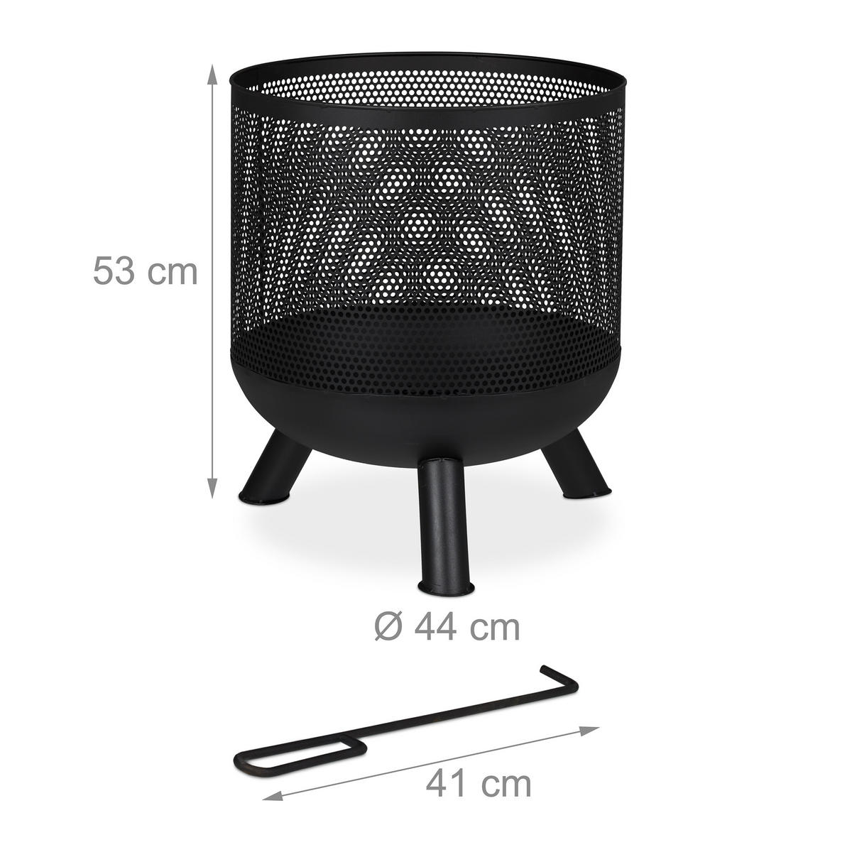 FEUERKORB - Schwarz, Metall (44/53/44cm) - Relaxdays
