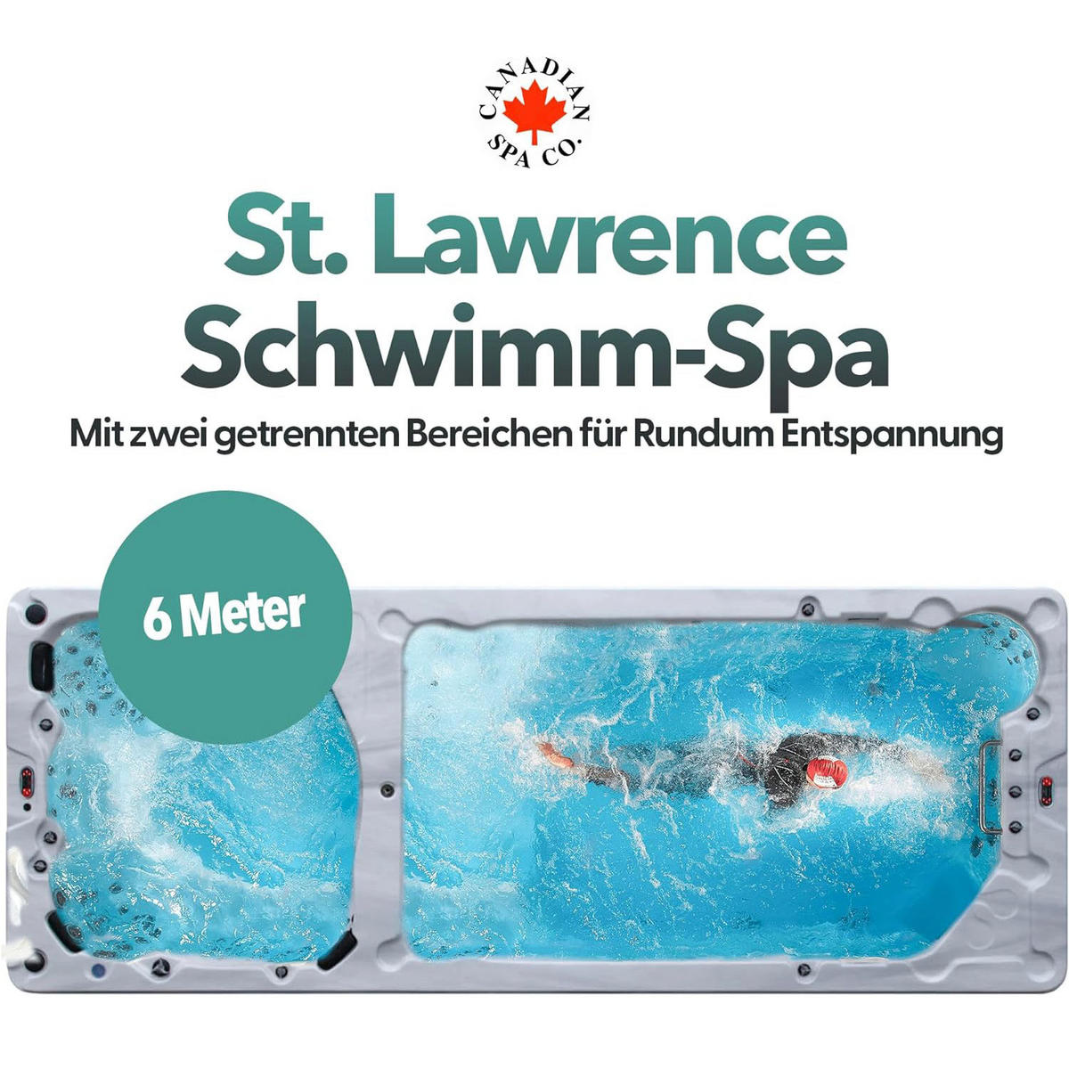 WHIRLPOOL St. Lawrence 6m langes Swim Spa - Weiß Hochglanz, Kunststoff (228/137/594cm) - Canadian Spa Company