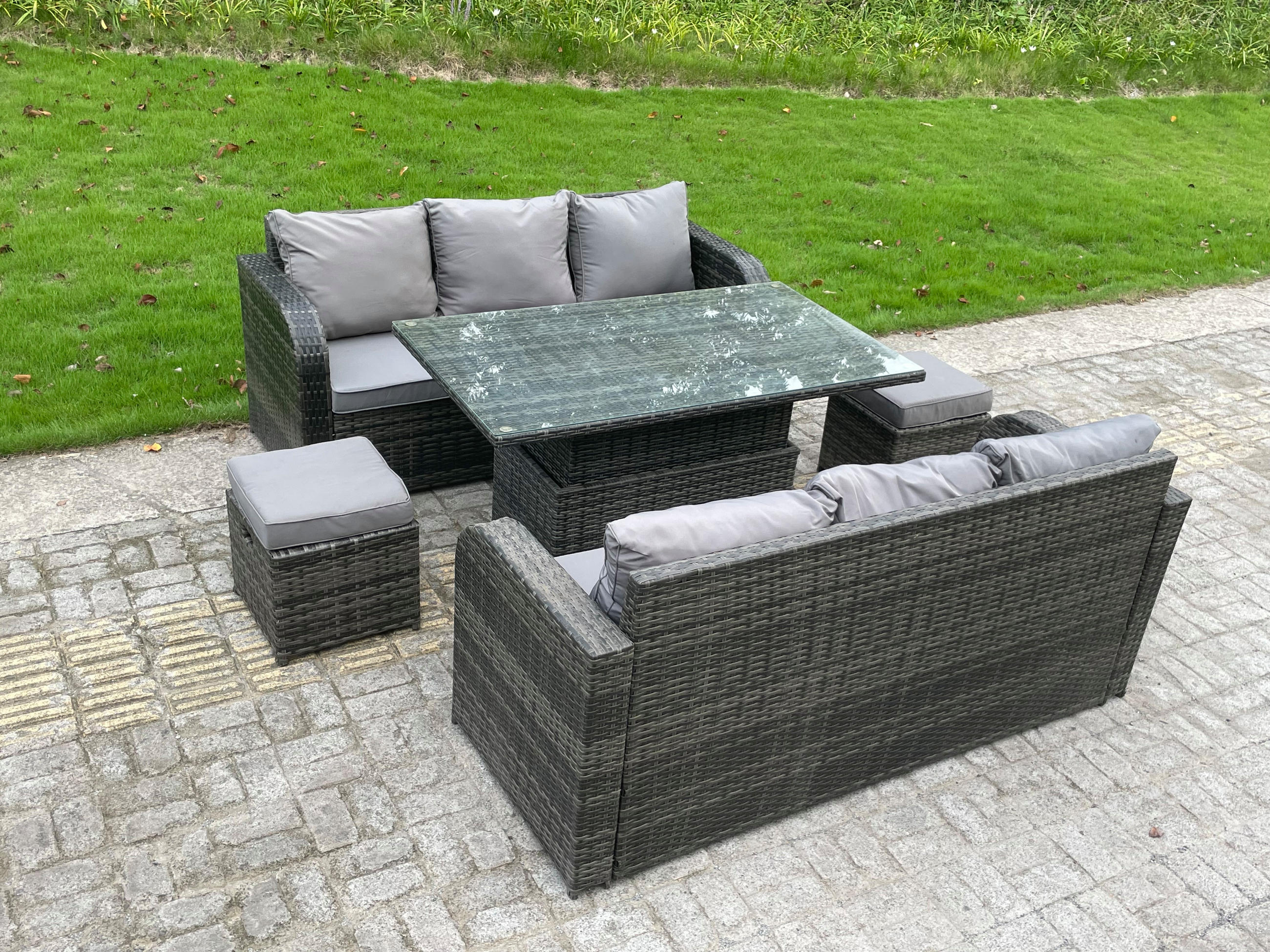 Thumbnail - Fimous Loungesofa, Dunkelgrau, Metall, Kunststoff, Glas, 8-Sitzer, Füllung: Schaumstoff, rechteckig, Loungemöbel, Lounge...