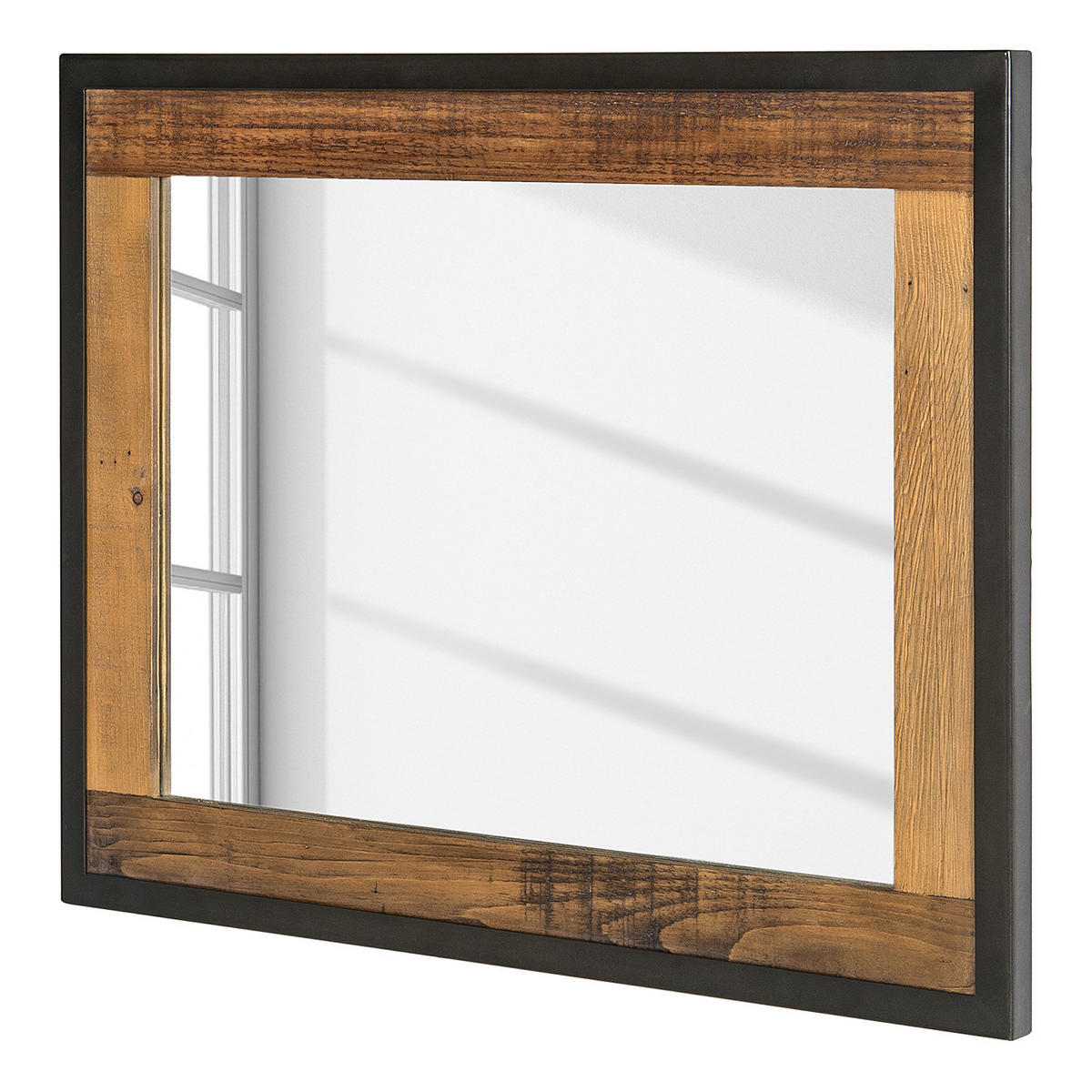 SPIEGEL - Pinie massiv / Metall - Schwarz/Pinienfarben, Holz (90/70/3cm) - home24