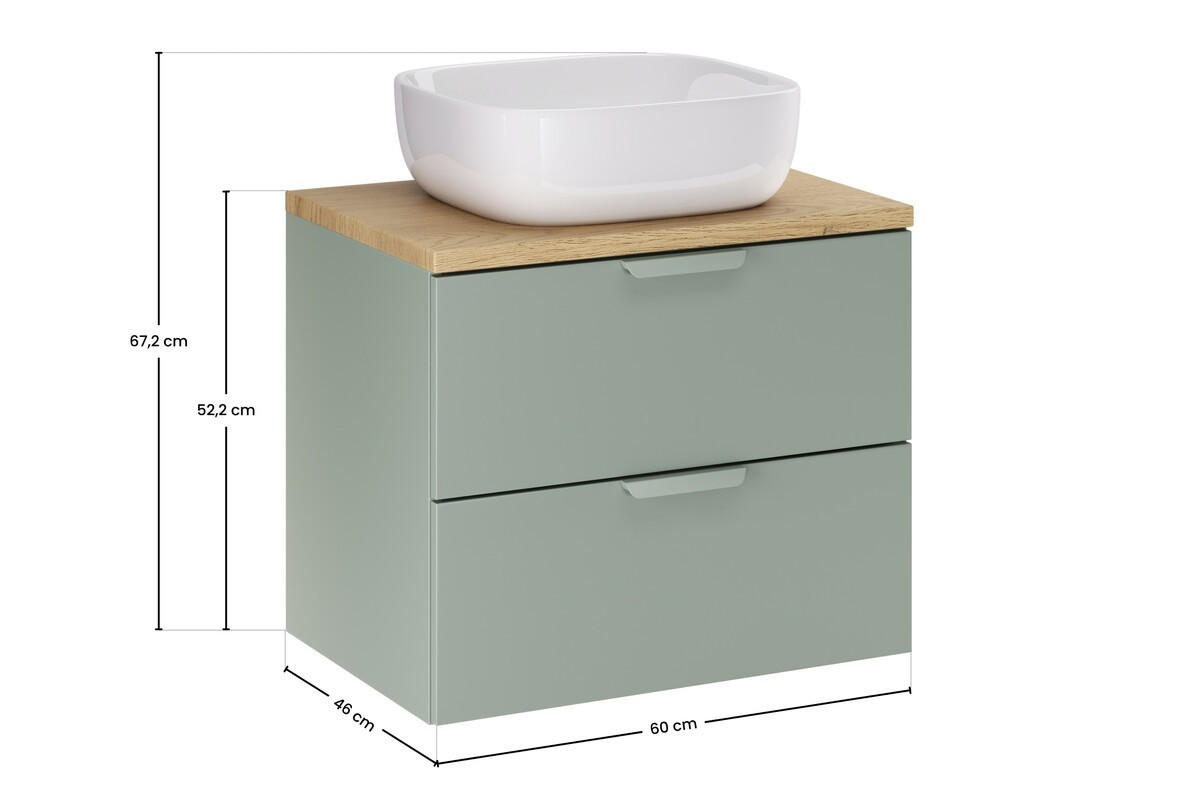 WASCHTISCHKOMBI 60 cm 3 Teile - Aster Green A BM413 in Grün Matt - Weiß Hochglanz/Grün, Holz/Keramik (60/52.2/46cm)
