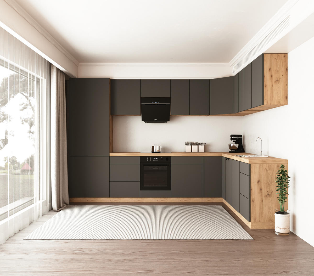 WINKELKÜCHE 320cm x 260cm- Langen KL14-M320 - in Grau/Matt - Grau, Holz/Holzwerkstoff (580/212/58cm)