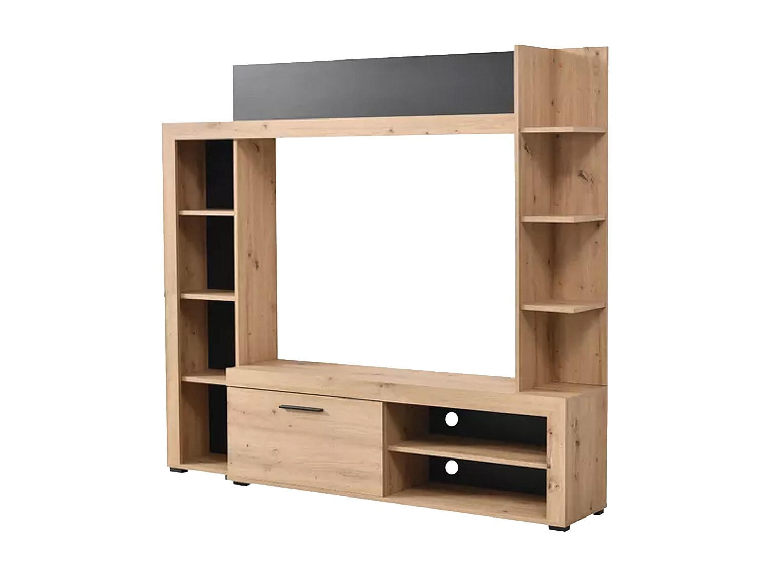 TV-WAND mit Stauraum - Eichefarben & Anthrazit - BALTIMORE - Anthrazit, Holz (172.5/157.5/33cm) - Vente-Unique