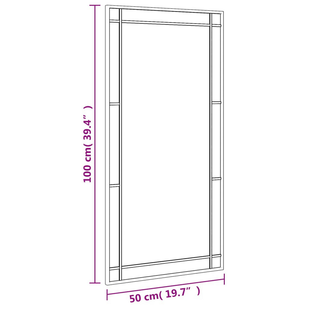 WANDSPIEGEL Schwarz 50/100 Cm Rechteckig Eisen - Schwarz, Metall (100/105/50cm) - vidaXL