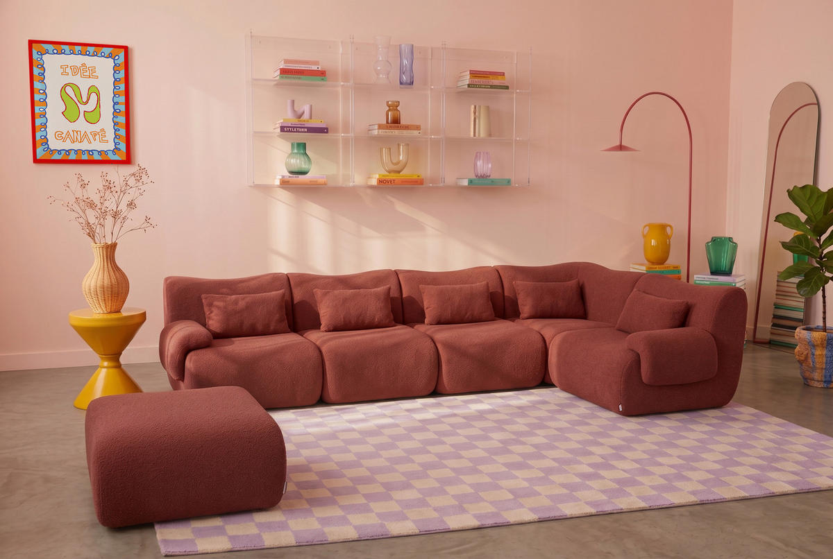 VEĽKÁ modulárna sedacia súprava bouclé tkanina terakotovo červená - terakotová, textil (356/73/190cm) - MILYsofa
