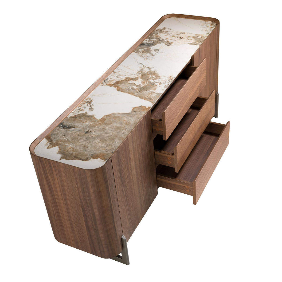 SIDEBOARD Anrichte aus Nussbaum und dunklem metallisiertem Stahl mit Porzellanmarmorplatte 180/45/80 cm - Walnussfarben/Weiß, Holz (180/80/45cm) - ANGEL CERDA