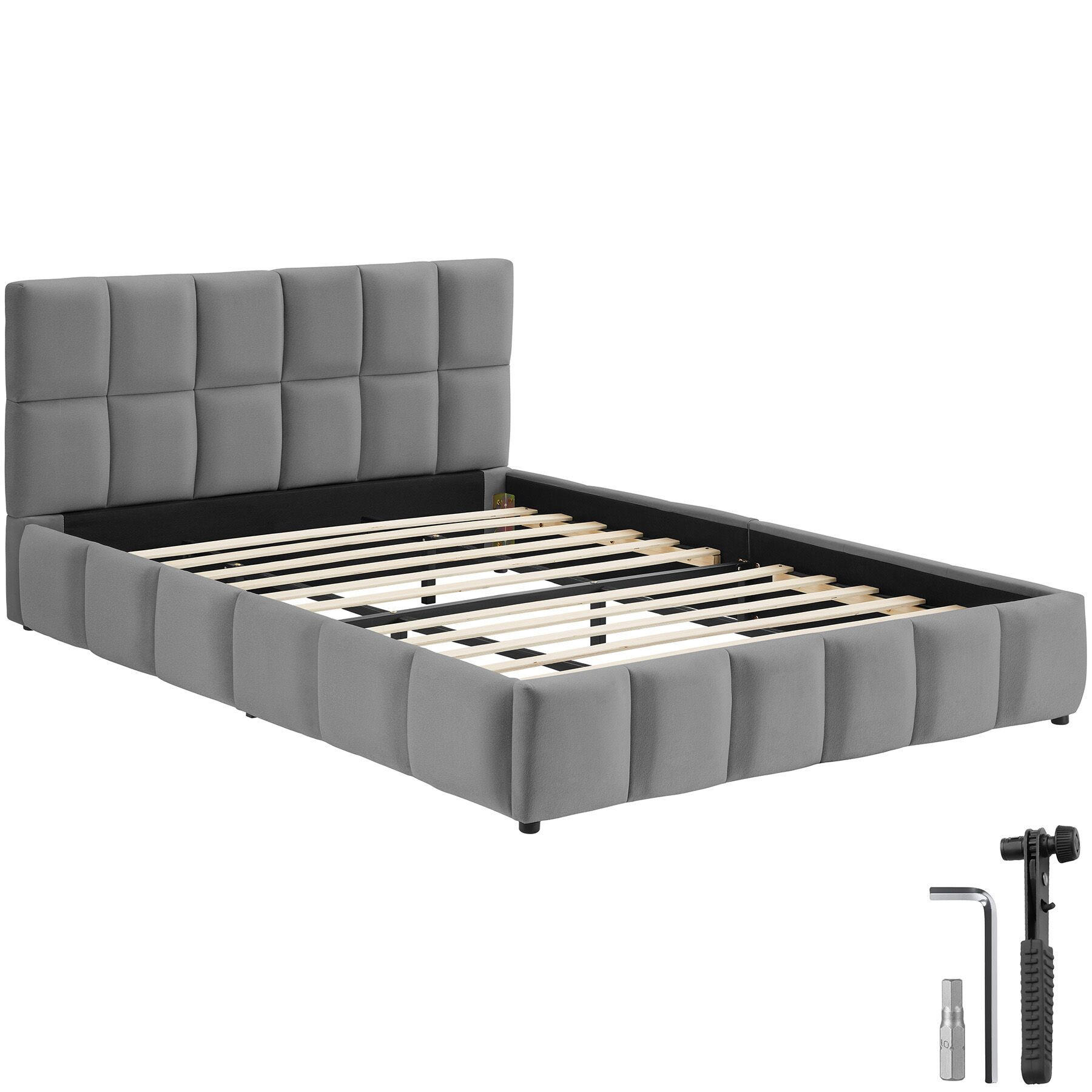 POLSTERBETT Shirley, Belastbarkeit 250 kg, Samtoptik dunkelgrau - Dunkelgrau, Holz (180/200cm) - tectake