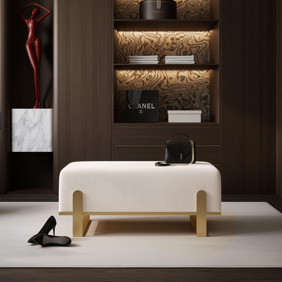 POLSTERBANK MARA 80 cm Gold / Creme ,Metallgestell - Creme, Metall (80/47/35cm) - Idohome