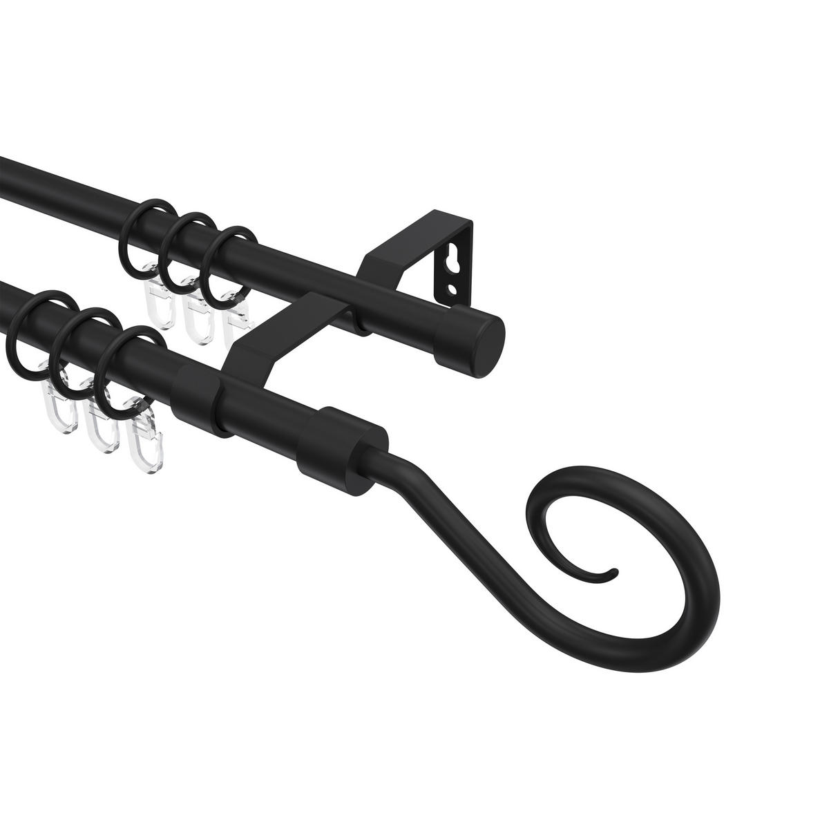 GARDINENSTANGE Olymp Allegra 260 cm (geteilt in 2 x 130 cm), 2-läufig, 16 mm Ø Schwarz - Schwarz, Metall (260cm) - INTERDECO