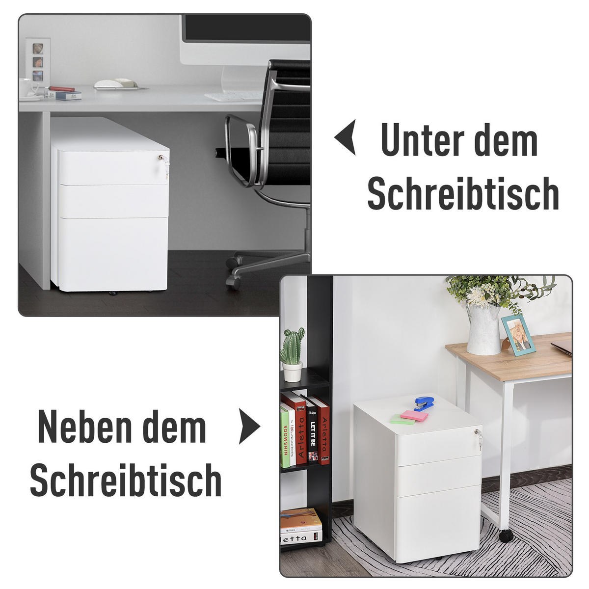 AKTENSCHRANK mit 3 Schubladen, Stahl, Weiß, 39 x 48 x 59 cm - Weiß, Metall (48/59/39cm) - Vinsetto