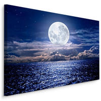 LEINWANDBILD Vollmond am Meer Landschaft 3D 120x80cm - Blau/Weiß, Textil (120/80cm) - Muralo