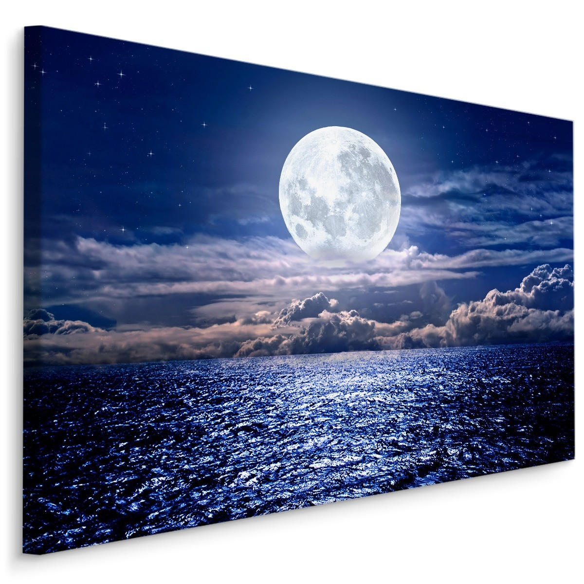 LEINWANDBILD Vollmond am Meer Landschaft 3D 120x80cm - Blau/Weiß, Textil (120/80cm) - Muralo