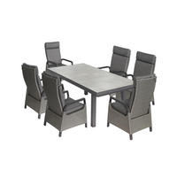 GARTENMÖBEL-SET Georgia 2 Aluminium ausziehbarer Tisch 6x Hochlehner Gartensessel - Anthrazit/Grau, Naturmaterialien - Green Spirit