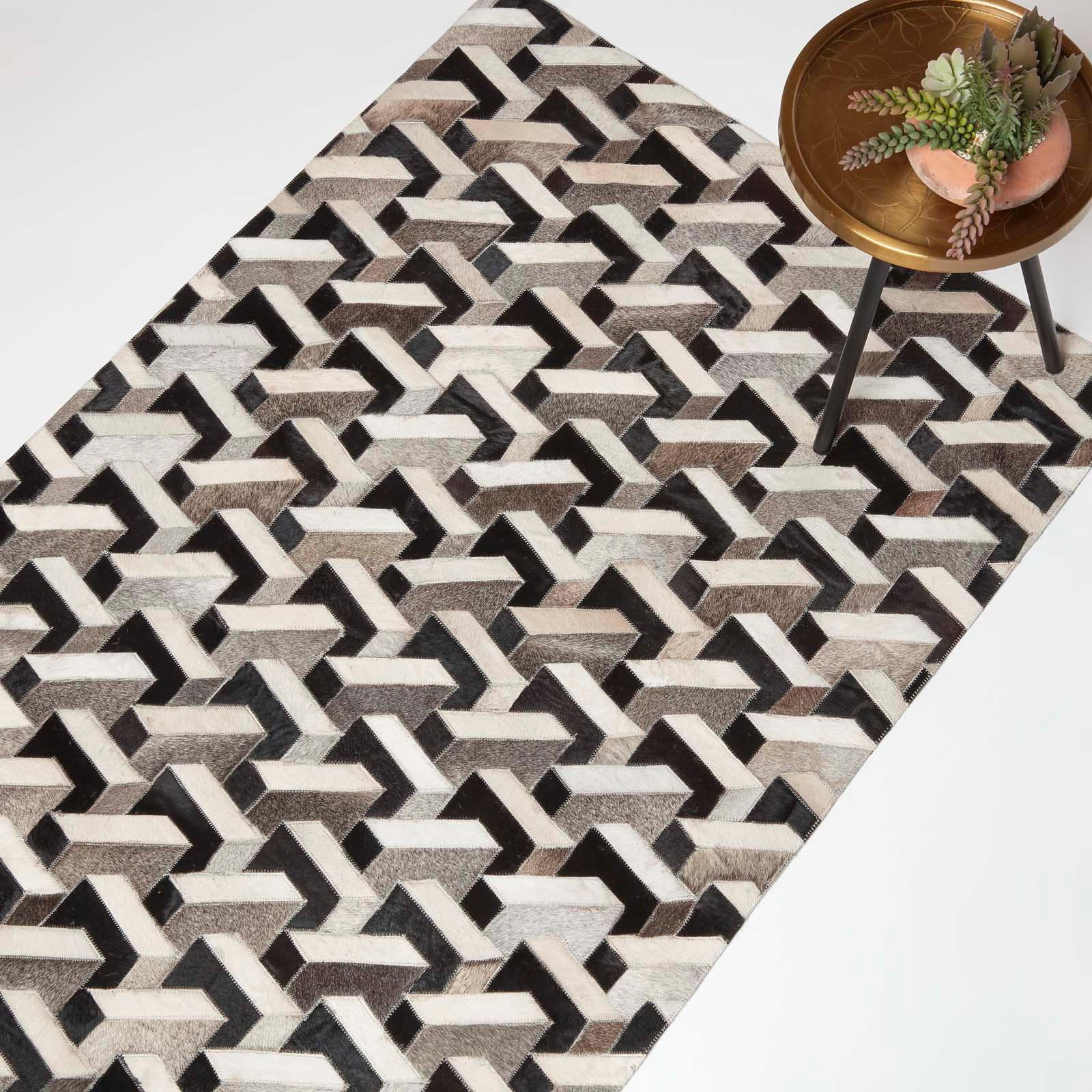 PATCHWORK-TEPPICH Leder, geometrisch gemustert 90/150 cm - Multicolor, Leder/Textil (90/150cm) - Homescapes