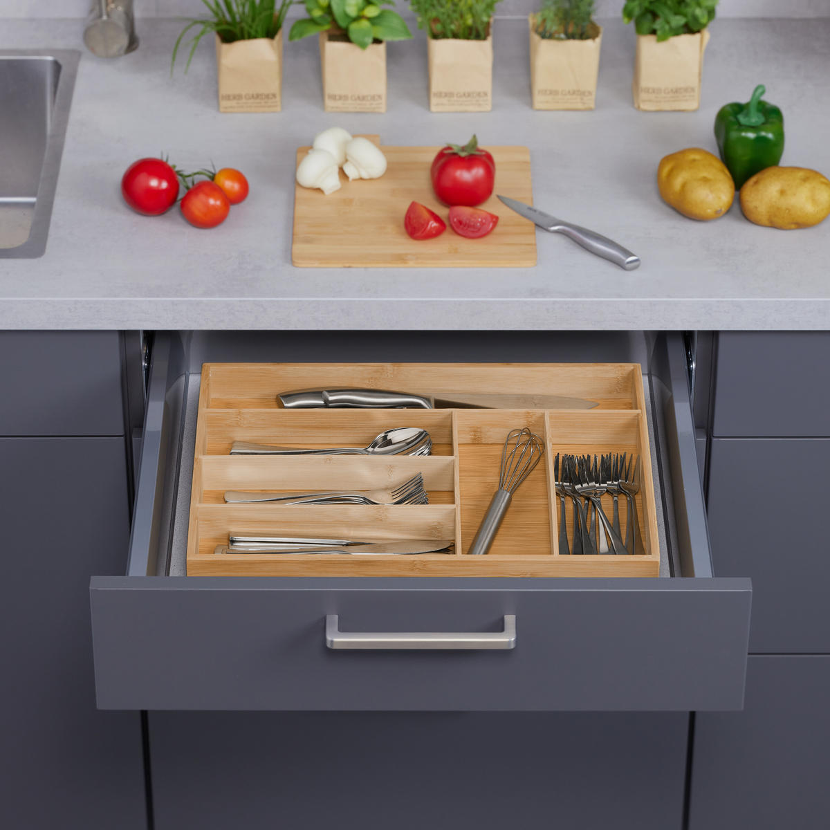 BESTECKKASTEN - Hellbraun, Holz/Holzwerkstoff (44.5/5/30cm) - Relaxdays