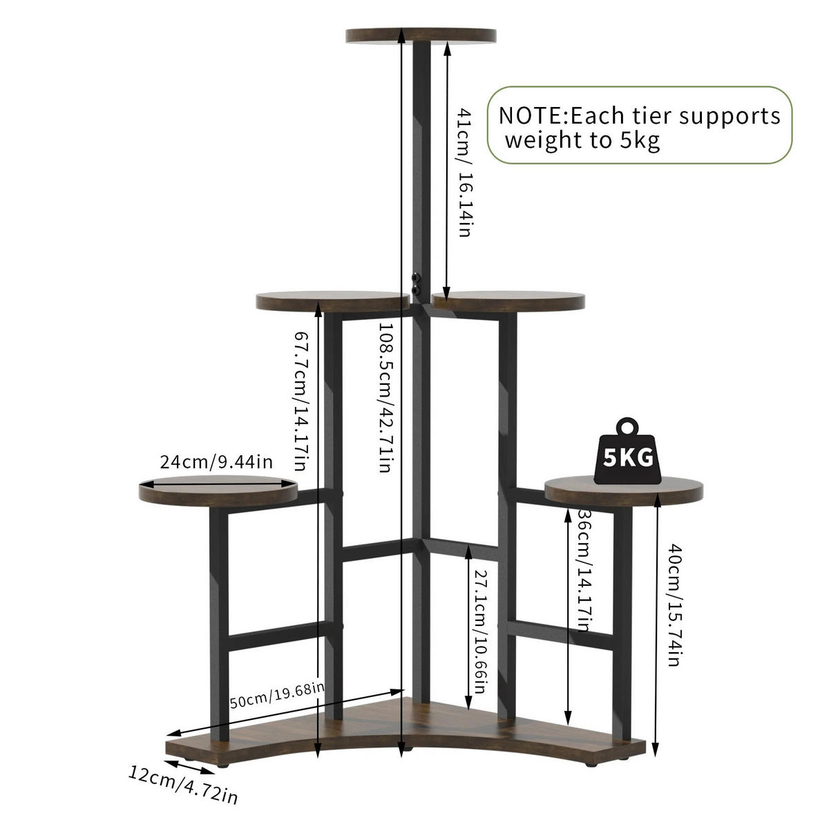 PFLANZENREGAL aus Holz 5-stufiger, Braun - Braun, Holz (50/108.5/50cm) - Kaket