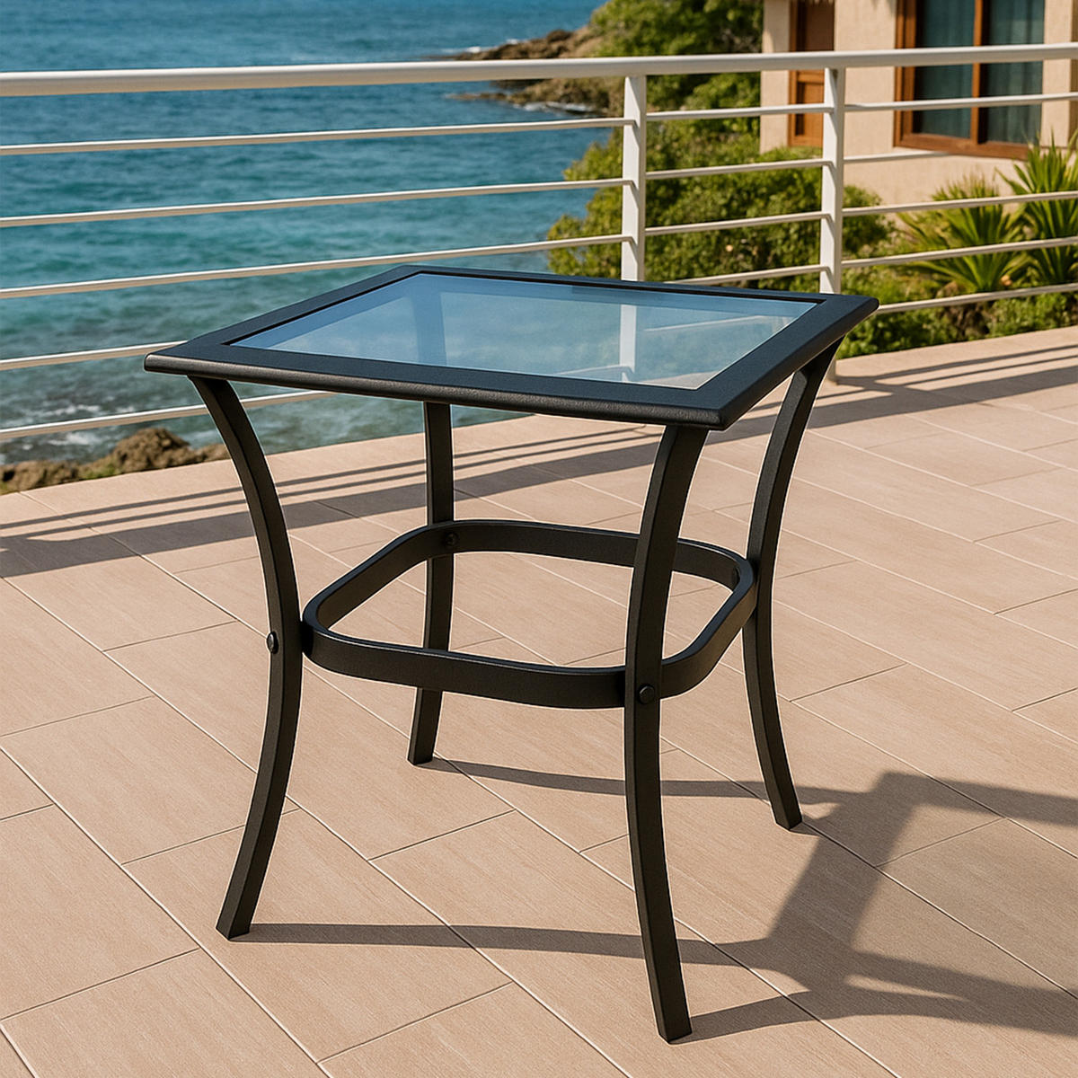 BEISTELLTISCH Ashford - Gestell aus Alu und Stahl, schwarz, Tischplatte Glas grau. BxTxH: 45.5x45.5x48 cm - Schwarz, Metall (45.5/45.5/48cm) - TPFGarden