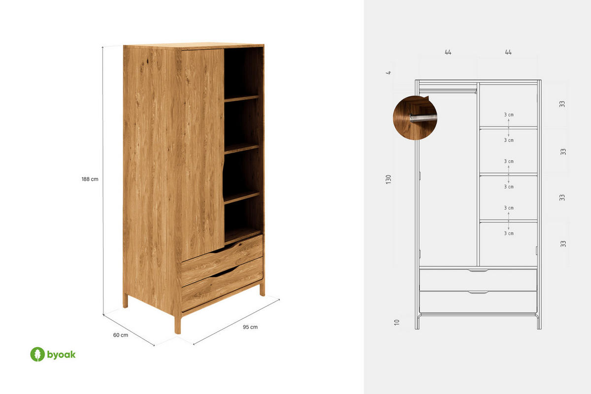 KLEIDERSCHRANK PAUL Kernbuche - Kernbuche, Holz (95/188/60cm) - byoak