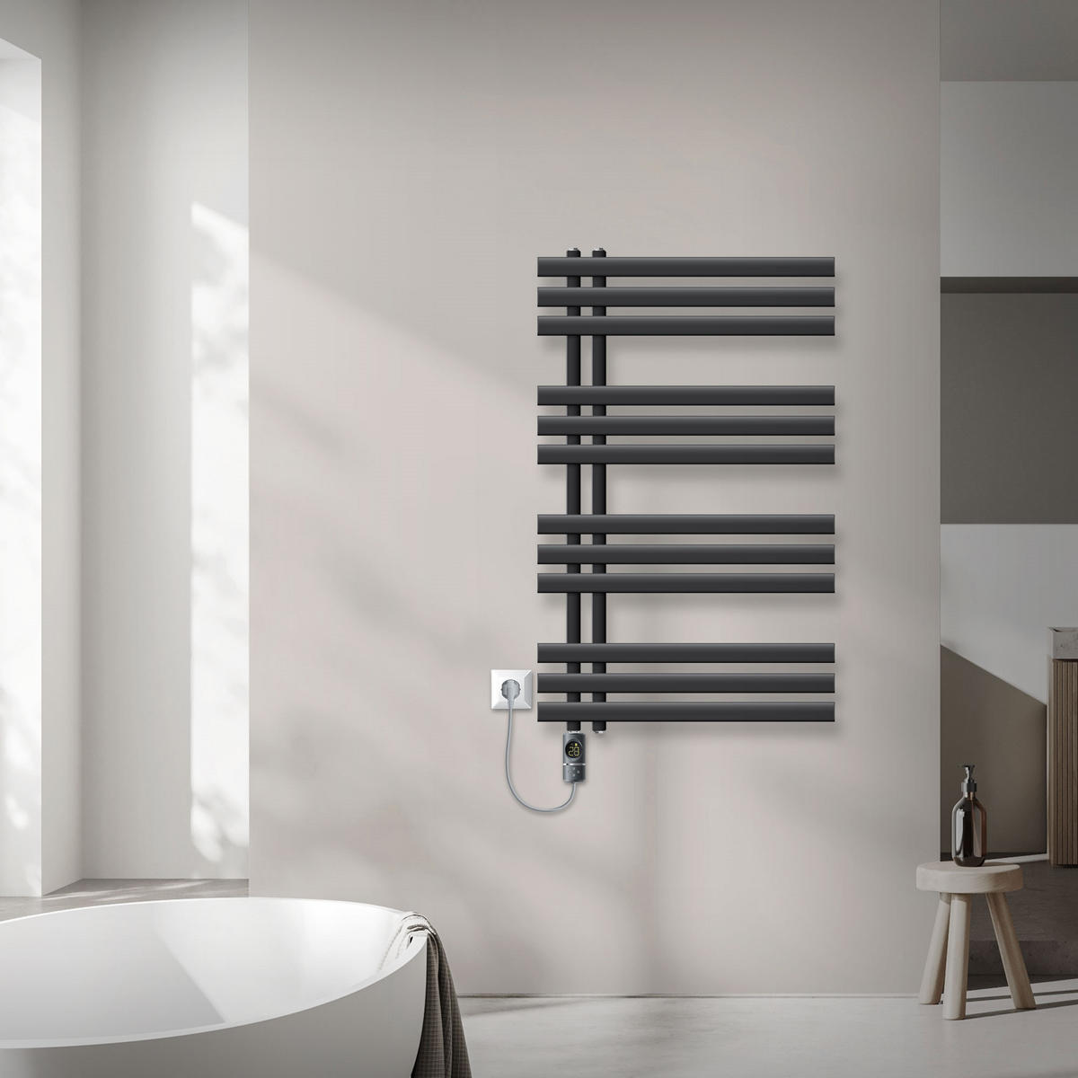 BADHEIZKÖRPER elektrisch Iron EM 600x1000 mm Anthrazit mit Heizstab 600W Digital - Anthrazit, Metall (60/100/3cm) - LuxeBath