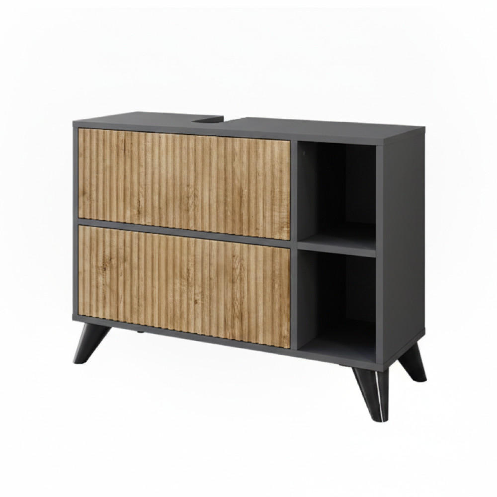 TVÄTTSTÄLLSSKÅP Leano Antracit/bergsek 80x62 cm med 2 lådor Antracit, Honungsek 62/80/30 cm